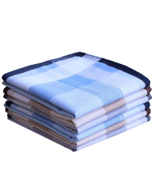 Mens Handkerchiefs 100% Cotton 6 Piece Gift Set Checker Pattern