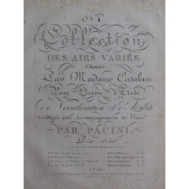 PACINI Giovanni Nel Cor Piu Non Mi Sento Chant Piano ou Harpe ca1810
