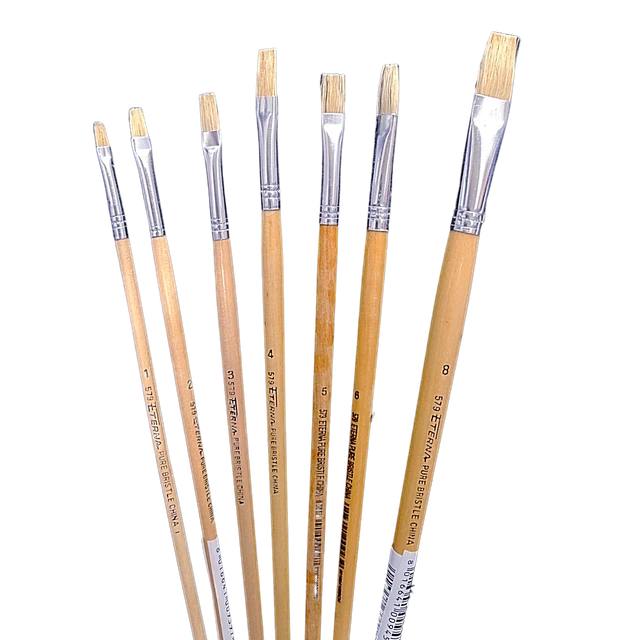 Set 7 Pennelli Piatti Eterna Manico Legno Lungo