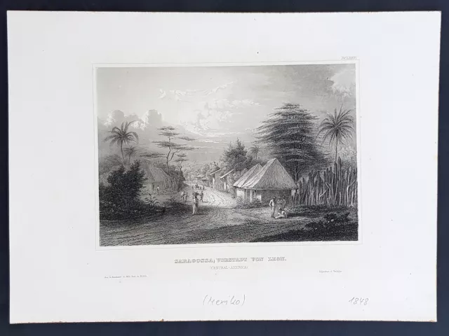 1855 Herrmann Meyer Antique Print of Zaragoza in Leon Nicaragua, Central America