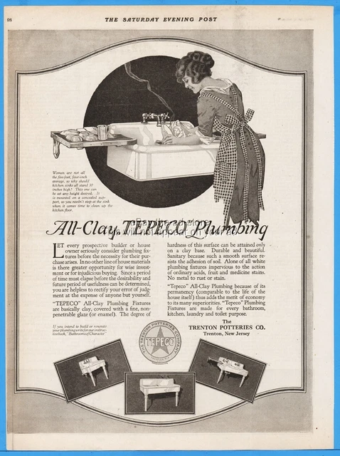 1920 Trenton Potteries NJ Tepeco All Clay Plumbing Kitchen Bathroom Sink Ad