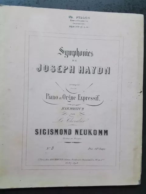 PARTITION  ANCIENNE - HAYDN / SYMPHONIE N°3 pour piano et orgue expressif - RARE