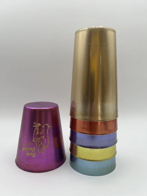 Vintage Bascal Aluminum Tumblers (5) Davy Crocket Juice Cup (1) 1950s Italy