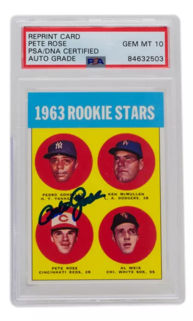 Pete Rose Signed Reprint 1963 Topps Rookie Stars #537 reprint Card PSA/DNA