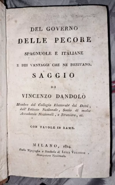 1^ Ediz 1804 Dandolo Del governo delle pecore spagnuole e italiane  + Gagliardo