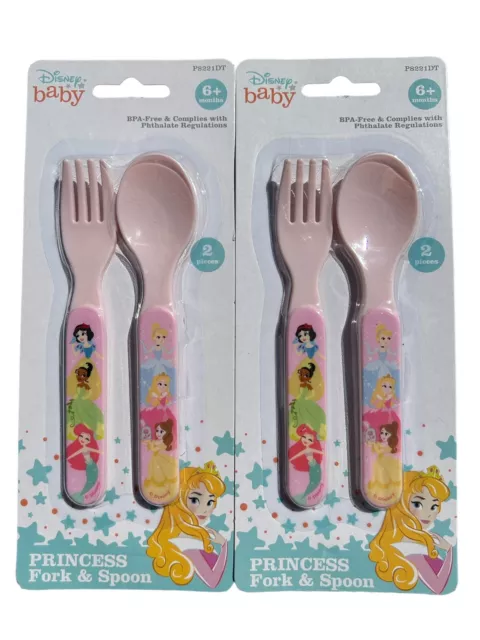 Disney Baby Princess Plastic Fork & Spoon Set - 2 pack NEW Ages 6 months +