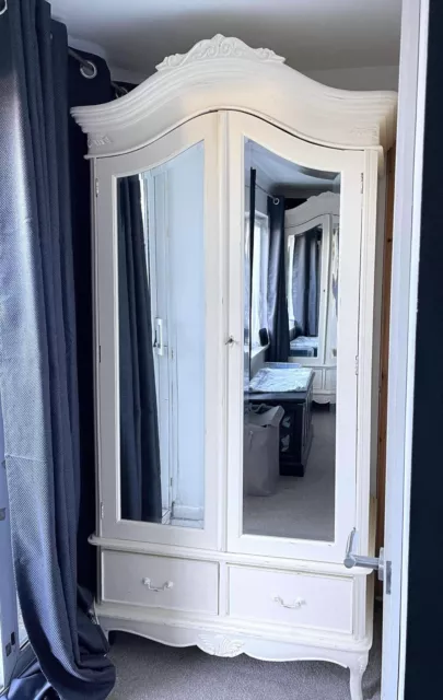 Pair Of French Shabby Chic Mirrored Wardrobes Armoire