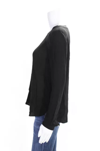 REBECCA TAYLOR WOMENS Long Sleeve Scoop Neck Lace Trim Shirt Black Size ...