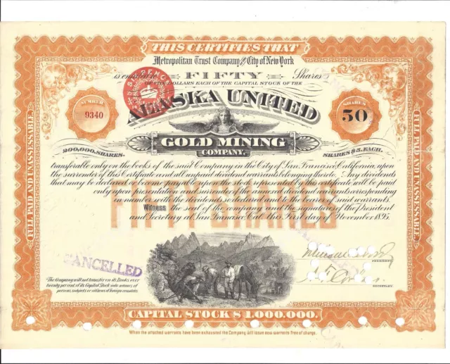 Alaska United Gold Mining Company....1895 Stock Certificate