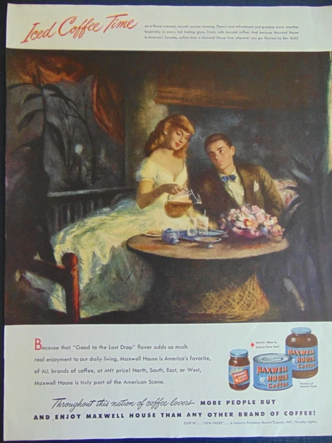 1948 ICED COFFEE TIME Couple Enjoy MAXWELL HOUSE COFFEE vintage art print ad