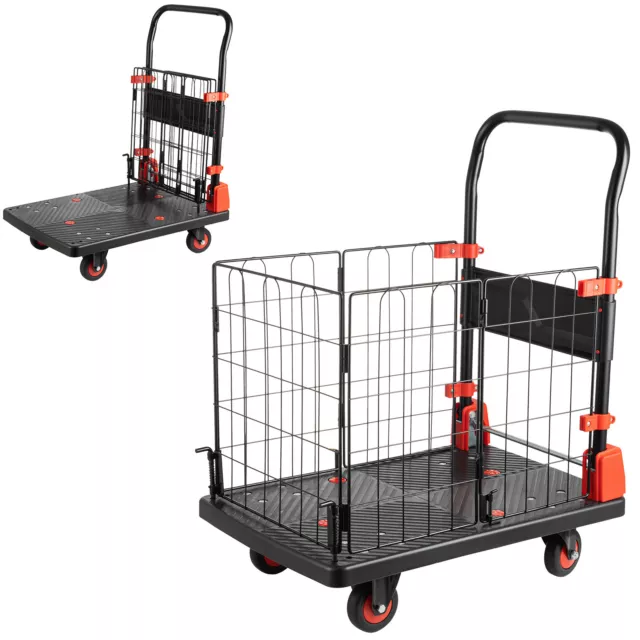 880lbs Foldable Platform Truck Cart with Removable Cage Multipurpose Hand Truck