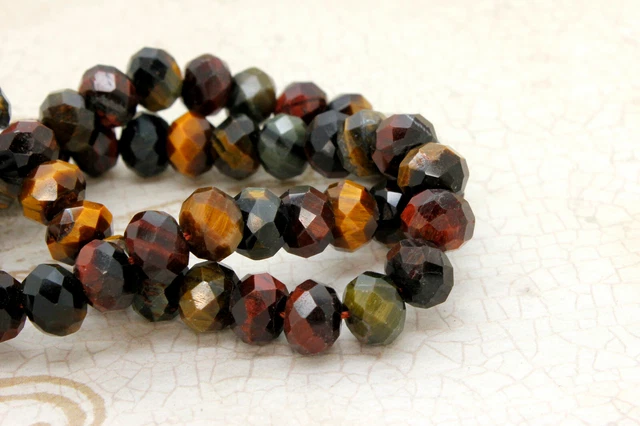 Natural Yellow Tiger Eye Tiger's Eye Faceted Rondelle Loose Gemstone Stone Beads