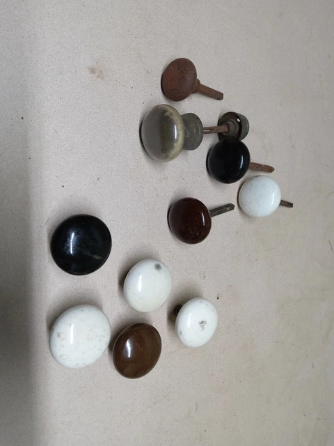 Vintage glass house door knobs steel porcelain glass antique