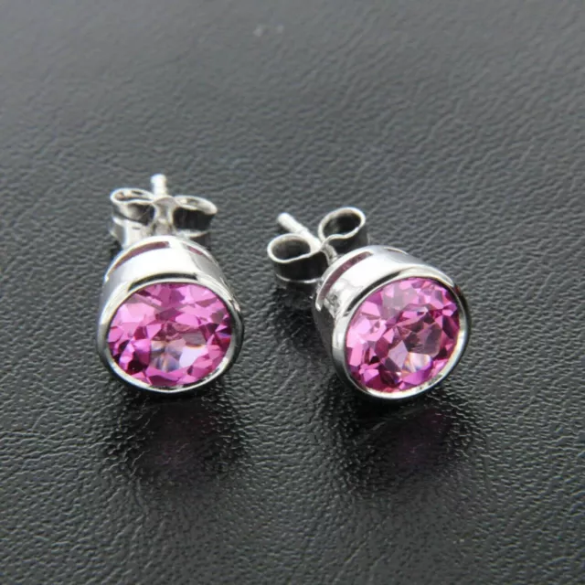 Pendientes redondos de zafiro rosa de 0.236 in, 1,50 quilates, chapados en...