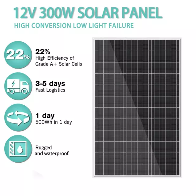 300W Solar Panel 300Watt 12V Mono Generator Caravan Camping Battery Charge Power