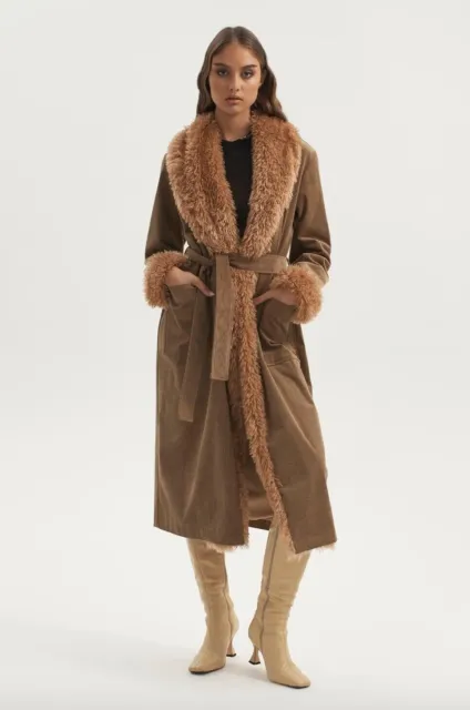Penny Lane Ownley  Corduroy Fur Collar Coat Jacket Tan XXL/ size 16-18 plus 70s 3