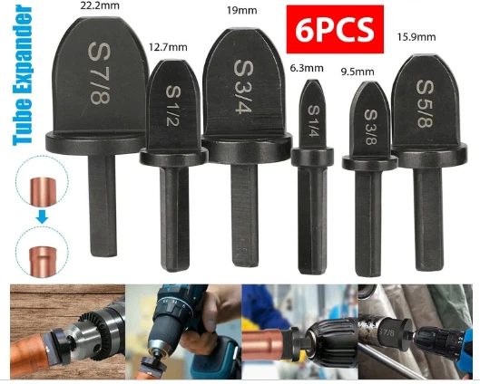 6x Swaging Tool Drill Bit Set Air Conditioner Copper Pipe Flaring Tube Expander
