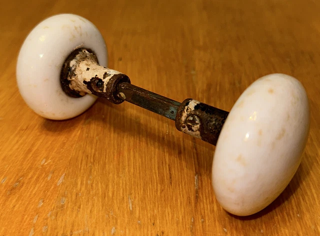 Door Knobs Pair of Antique Vintage White Porcelain 2 1/4” Round