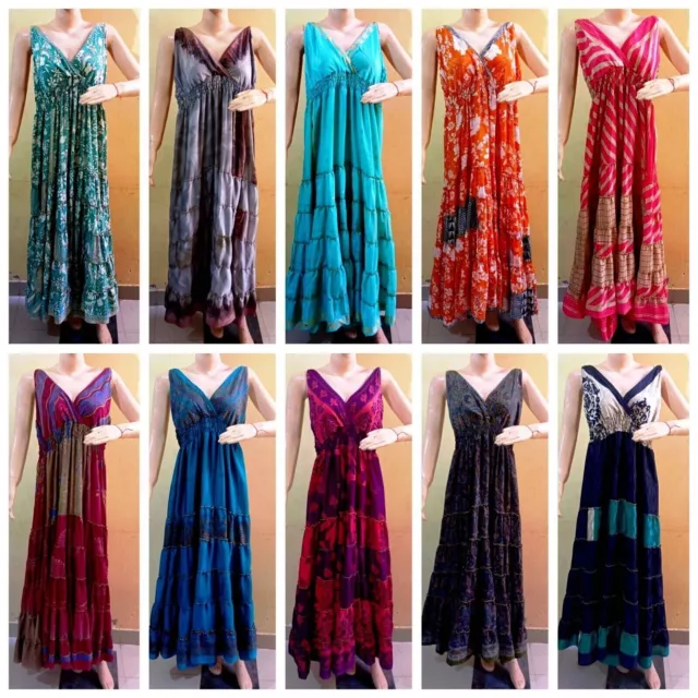 Abito da donna seta avvolgente maxi indiano fatto a mano boho floreale assortito Paxk di 20 2