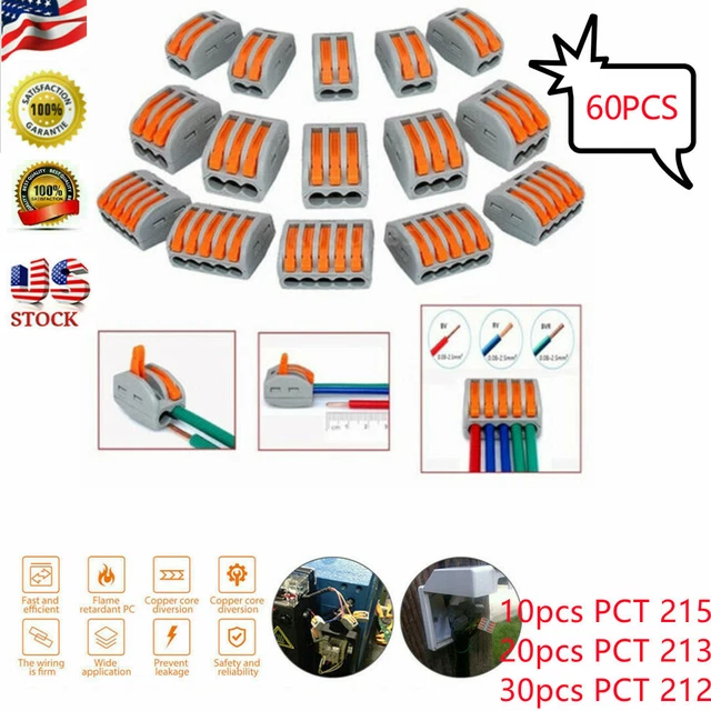 60PC ELECTRICAL CONNECTORS Wire Block Clamp Terminal Cable 12V 240V