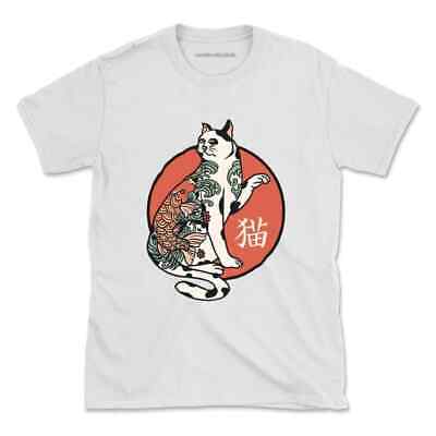 Japanese Tattoo Cat Cat T-Shirt Funny Cute Pet Womens Mens Tee