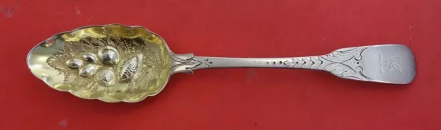 English Georgian Sterling Silver Berry Spoon London 1812 GW chased fruit 8 3/4"