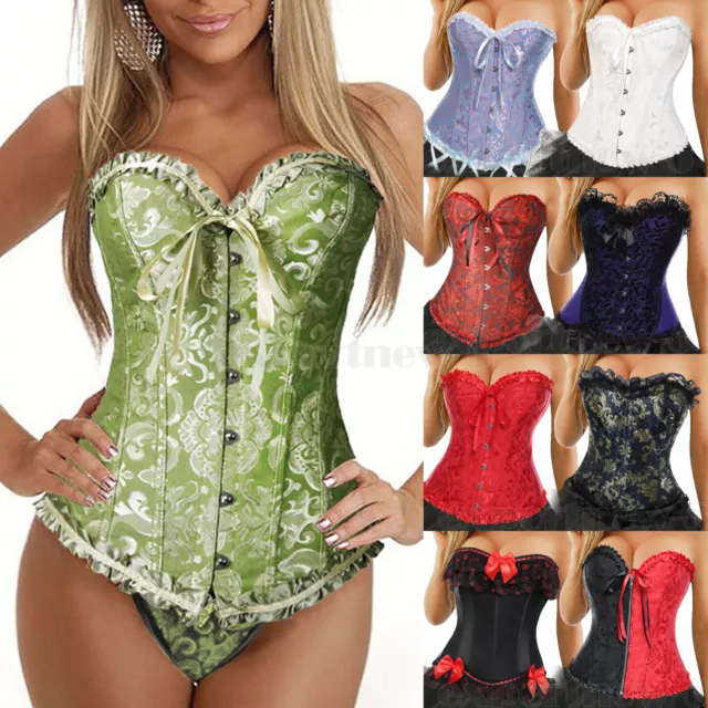 Womens Plus Size Sexy Bridal Lingerie Bustier Boned Corset Basque Top + G-String