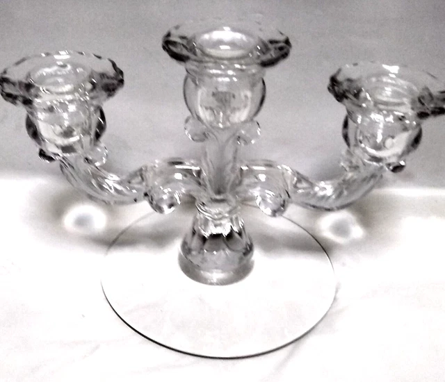 Clear Glass Three Prong Taper Candle Holder Cut Glass Design Triple Candlestick