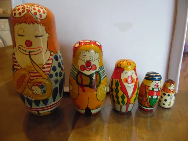 5 Poupees Clowns Russe En Bois - Boite Ouverte Pour Verification