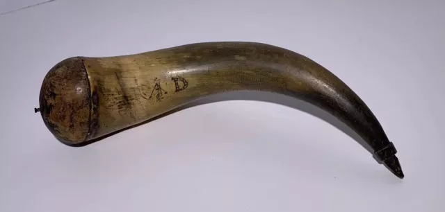 18th 19th CENTURY MASONIC COMPASS LADDER ENGRAVED AMERICAN POWDER HORN Antique