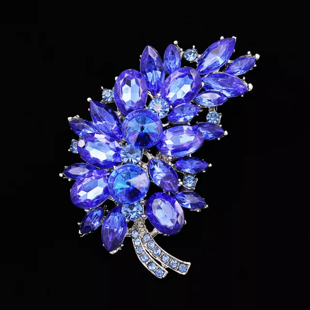 Shiny Crystal Rhinestone Flower Feather Brooch Pin Womens Jewelry Gift