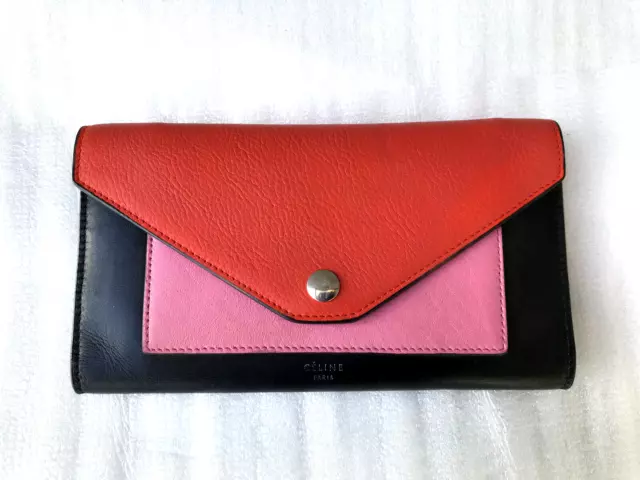 Designer Celine Paris Multicolor Envelope Leather Wallet. Made In Italy.