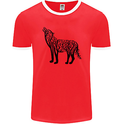 Wolf Tree Animal Ecology Mens Ringer T-Shirt FotL