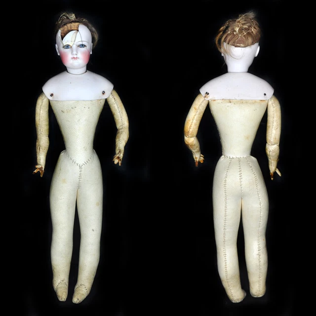 Poupée Ancienne Porcelaine ALMA 29cm - Corps Cuir - France - RARE