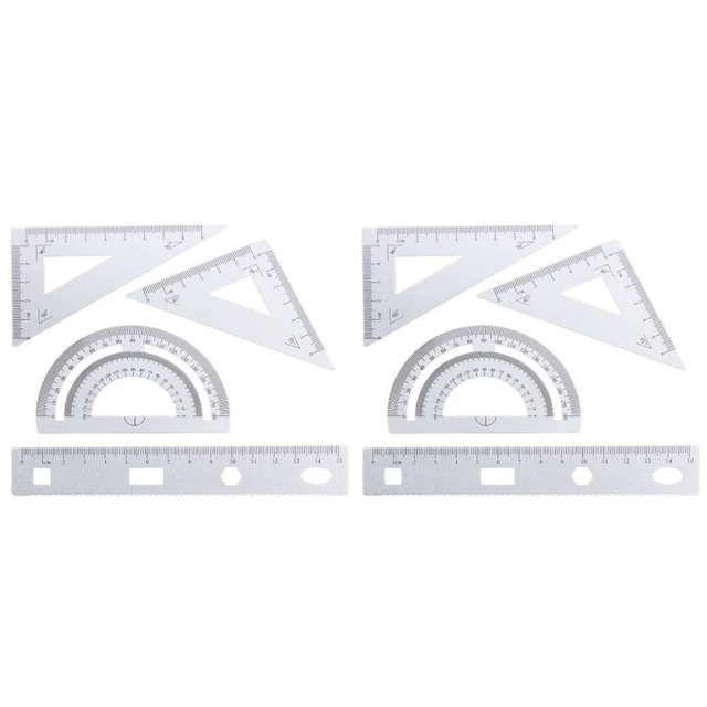 2 Sets Geometry Ruler Set Straight Ruler Tool Stainless Steel Set Compass