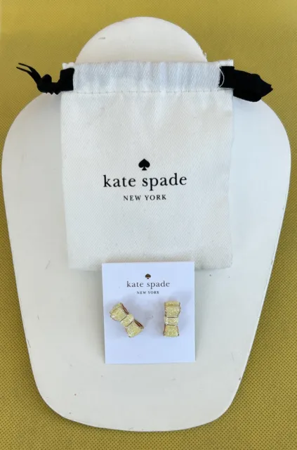 Kate Spade Bow New York Moon River Opal Glitter Stud Earrings BNWT & Jewelry Bag