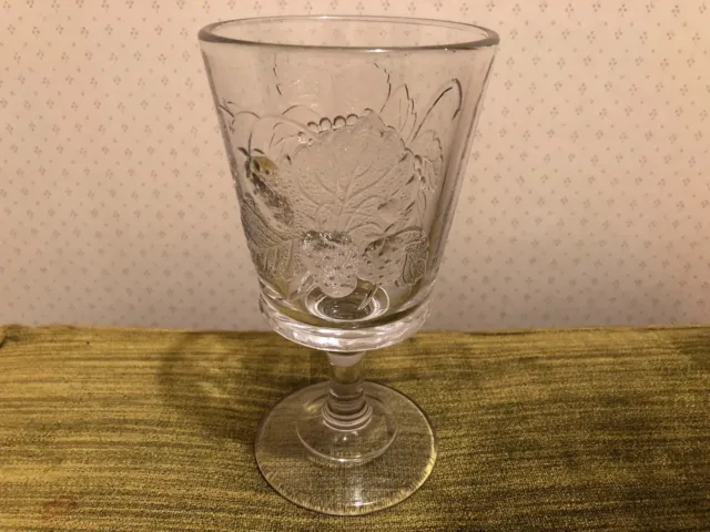 Antique 1880's EAPG Strawberry Fruit Glass Goblet 6.5" Hobbs ?