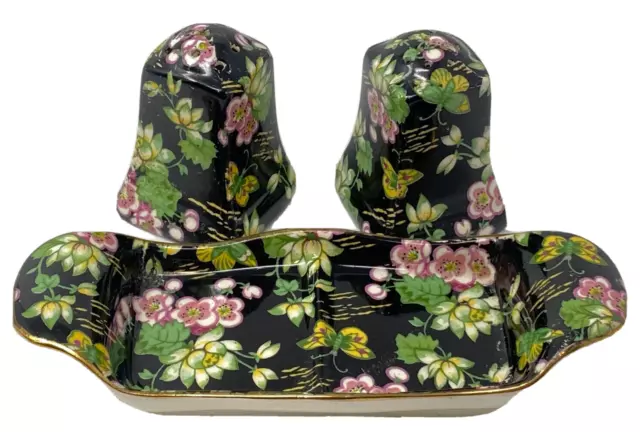 Royal Winton England Chintz Orient pattern Salt Pepper shakers presentation tray