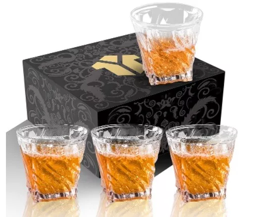 Crystal Glass Whiskey Glasses Set of 4, 10 oz Old Fashioned Tumblers