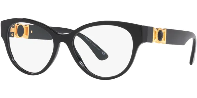 Versace Women's Black Oval Cat Eye Eyeglass Frames VE3313F GB1 54 Italy