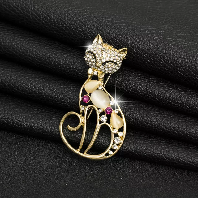 Fashion Rhinestone Animal Cat Safety Pin Brooch Scarf Shawl Belt Buckle Pin Y2