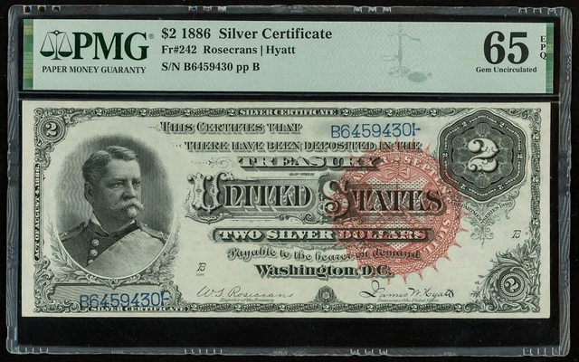 FR #242 $2 1886 Silver Certificate Gem Unc 65 EPQ PMG 947234-1