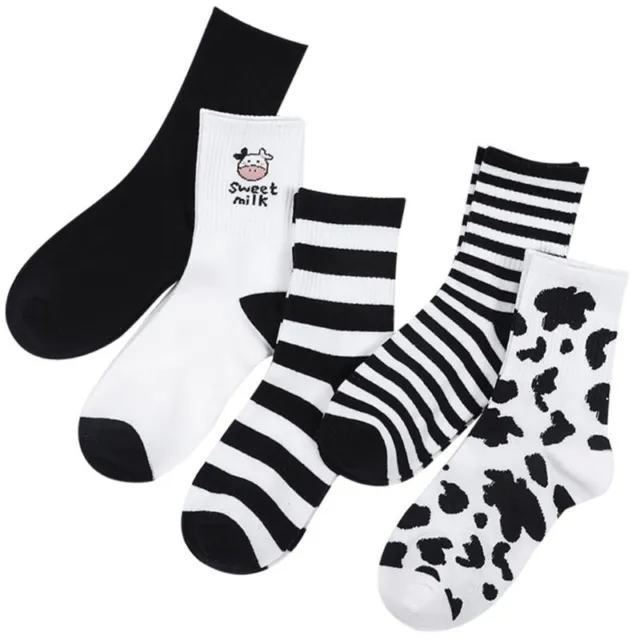 Cartoon Cotton Crew Socks - Cow Pattern Sports Sock Women Fashion Socks 5pairs S