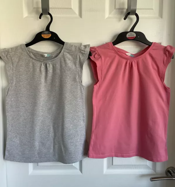 Girls Pink/Grey JOHN LEWIS 2 X Cap Short Sleeve Cotton Blend Tops Set Age 10yrs
