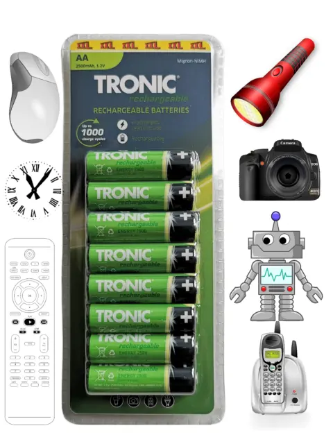 Tronic ECO Ni-MH Rechargeable Batteries AA/AAA 1.2v 2500mah /1000mAh Pack Of 4/8