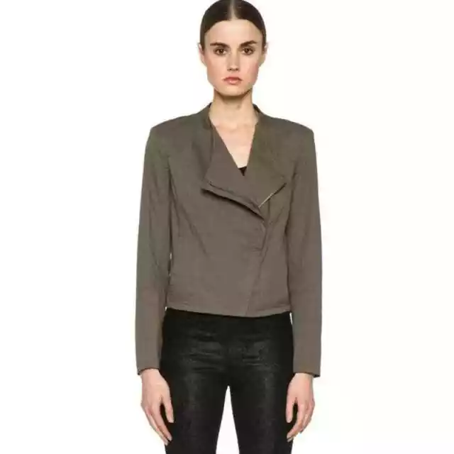 Helmut Lang Drape Moto Jacket Green Cotton Cropped Zip Front Women's Medium