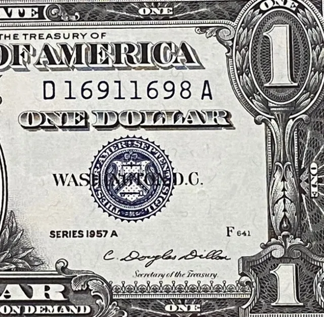 1957A  $1 Dollar Silver Certificate (Blue Seal) Block D-A , Uncirculated