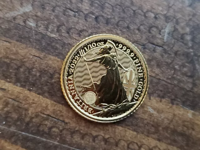 2022 Great Britain 1/10 oz .9999 Gold Britannia BU 10 Pounds Coin - RARE