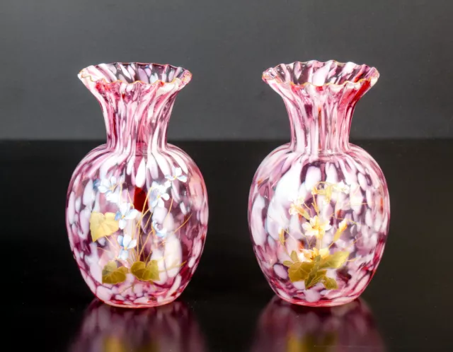 ⚜️ Antique Couple Vases Saint Denis Legras France Période 1890 Liberty Glass Art