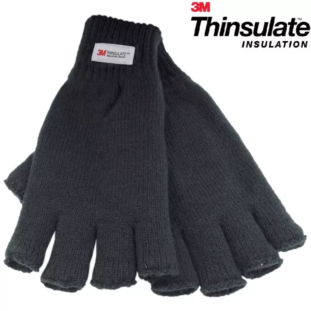 3M Thinsulate™ Mens Knitted Gloves Lined FINGERLESS Thermal Winter Wooly Work